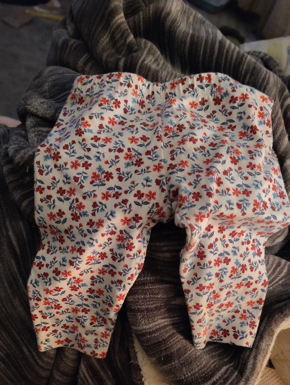 Baby Floral Cotton Leggings - Red & Blue Floral on Cream 3mos
